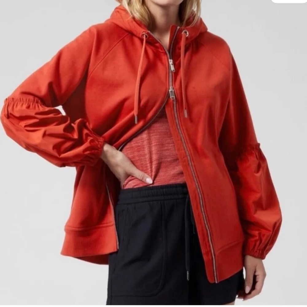 Athleta On My Way eyelet sleeve zip front hoodie size small